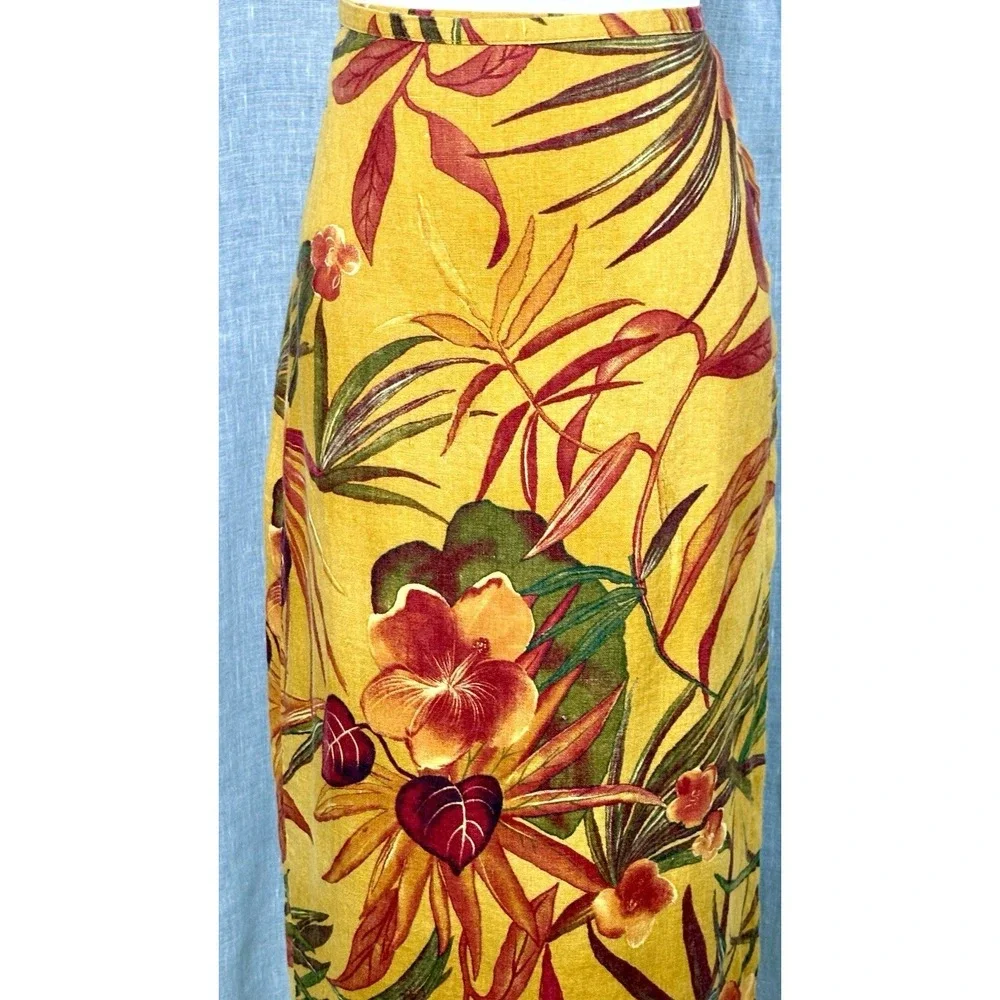 Vintage 90's Chico's Botanical Linen Wrap Skirt Resort Quiet Luxury Size 1 Sz M